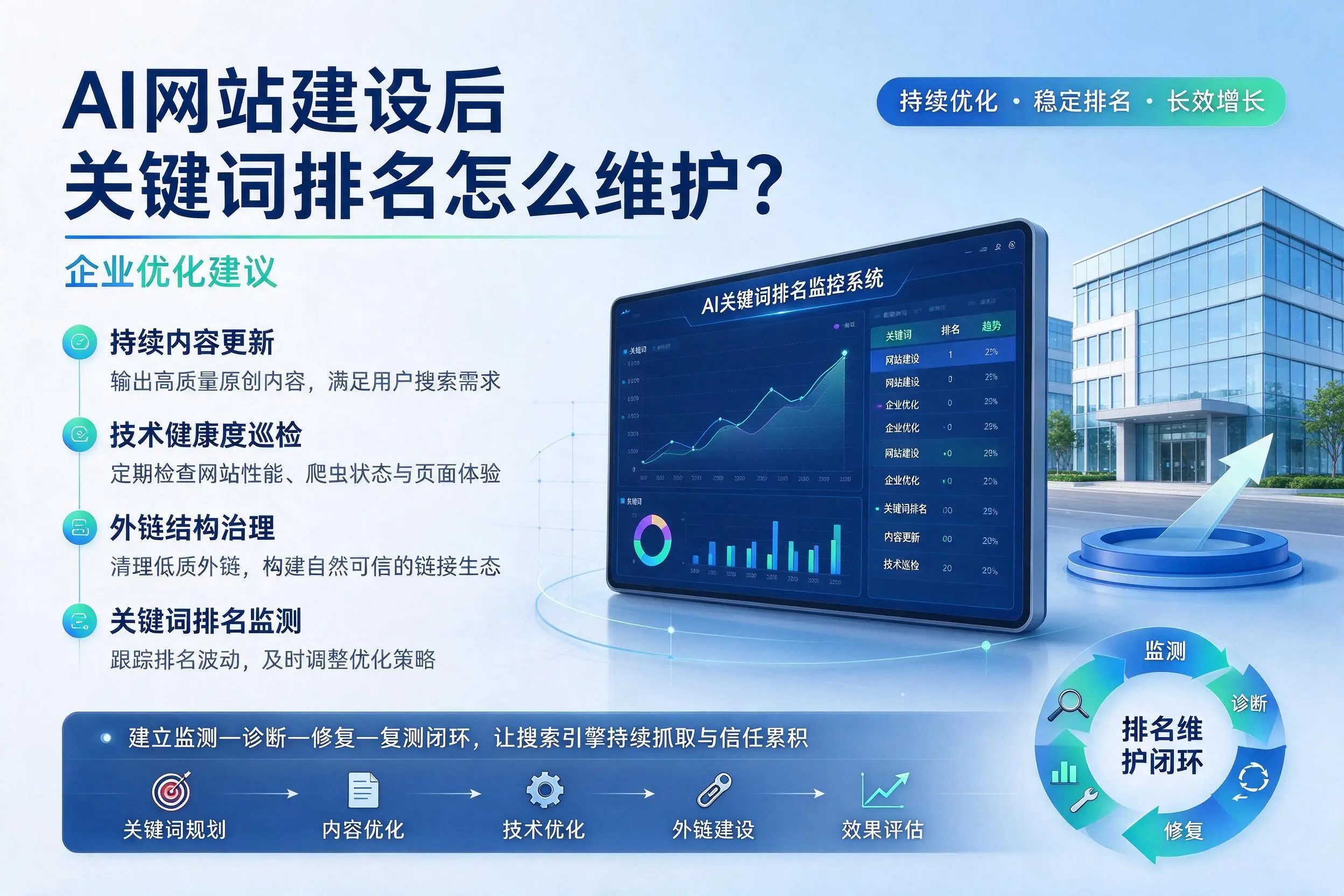 AI网站建设后关键词排名怎么维护？赣州企业优化建议