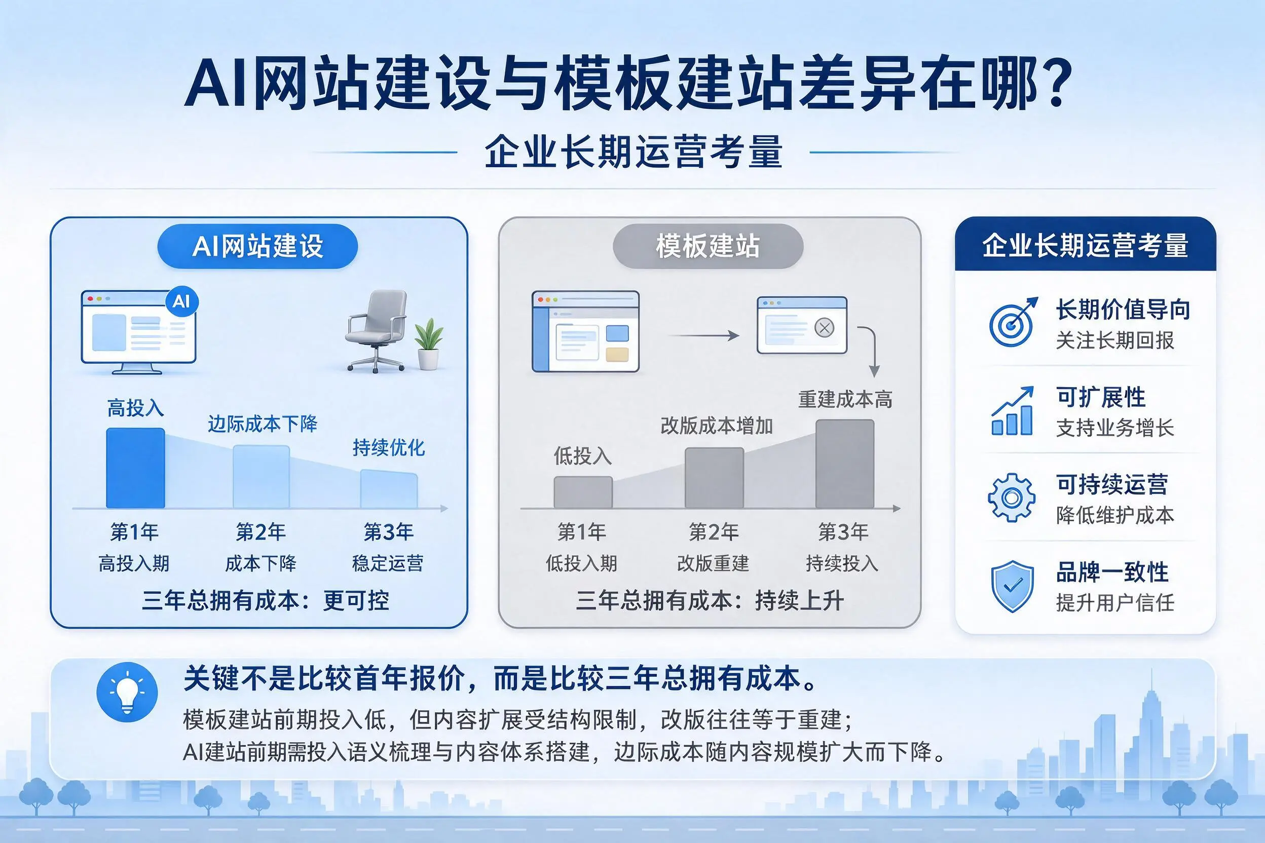 AI网站建设与模板建站差异在哪？赣州企业长期运营考量